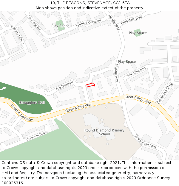 10, THE BEACONS, STEVENAGE, SG1 6EA: Location map and indicative extent of plot