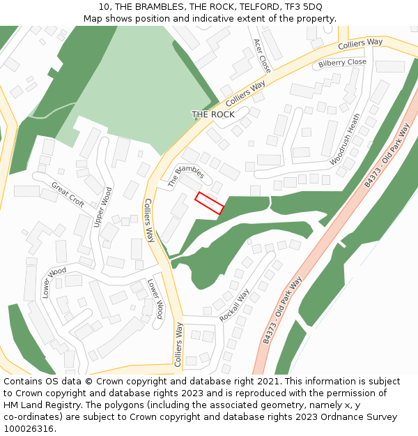 10, THE BRAMBLES, THE ROCK, TELFORD, TF3 5DQ: Location map and indicative extent of plot