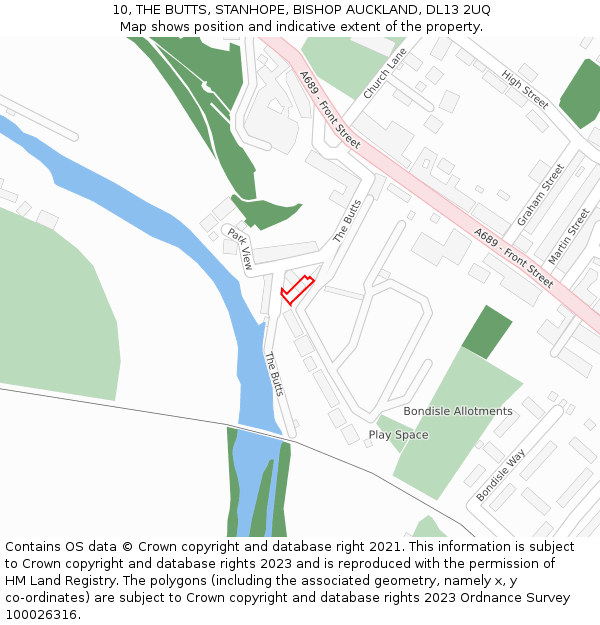 10, THE BUTTS, STANHOPE, BISHOP AUCKLAND, DL13 2UQ: Location map and indicative extent of plot