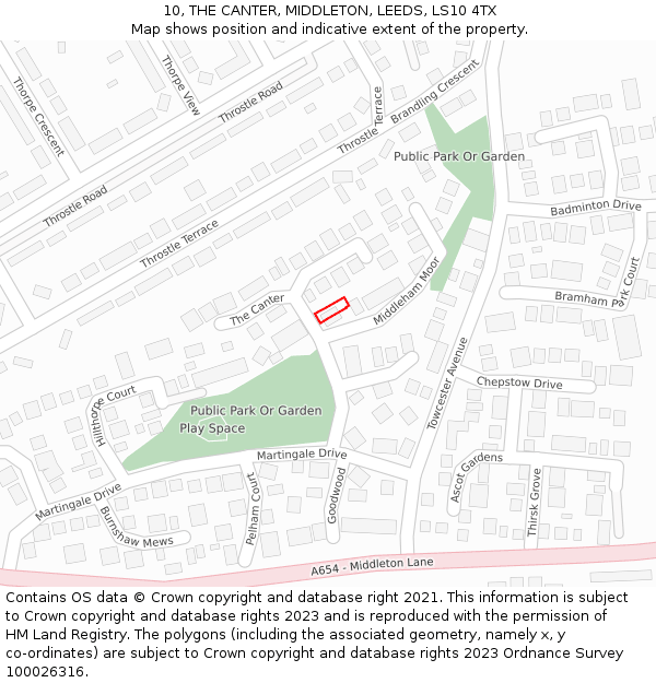 10, THE CANTER, MIDDLETON, LEEDS, LS10 4TX: Location map and indicative extent of plot