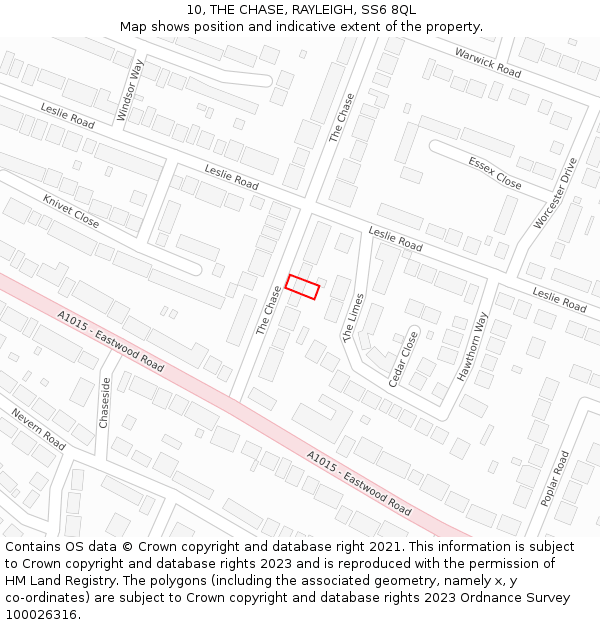 10, THE CHASE, RAYLEIGH, SS6 8QL: Location map and indicative extent of plot