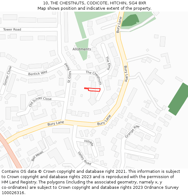 10, THE CHESTNUTS, CODICOTE, HITCHIN, SG4 8XR: Location map and indicative extent of plot