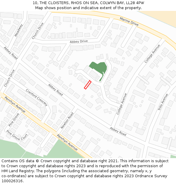 10, THE CLOISTERS, RHOS ON SEA, COLWYN BAY, LL28 4PW: Location map and indicative extent of plot