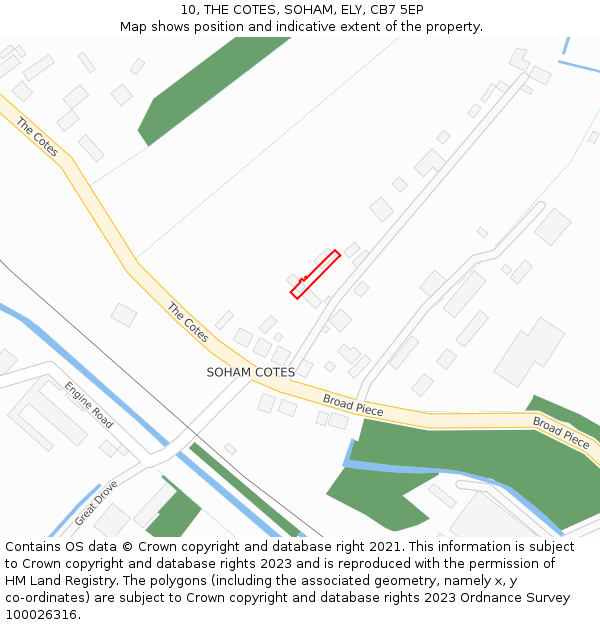 10, THE COTES, SOHAM, ELY, CB7 5EP: Location map and indicative extent of plot