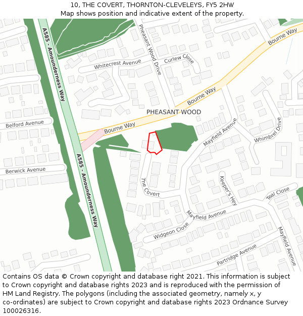 10, THE COVERT, THORNTON-CLEVELEYS, FY5 2HW: Location map and indicative extent of plot