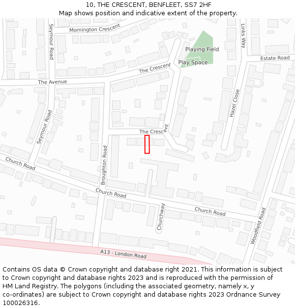 10, THE CRESCENT, BENFLEET, SS7 2HF: Location map and indicative extent of plot