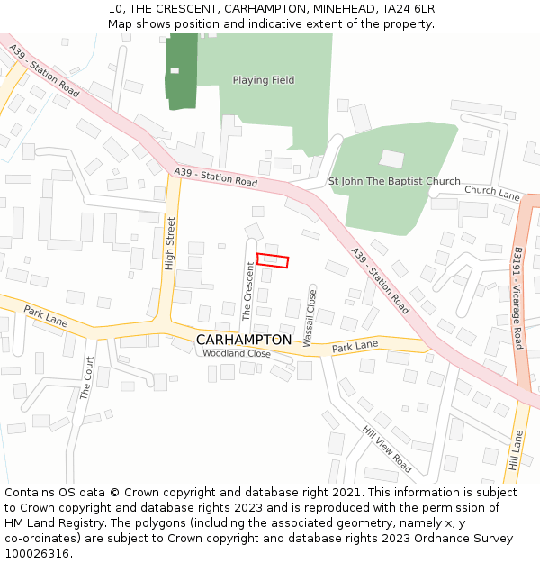 10, THE CRESCENT, CARHAMPTON, MINEHEAD, TA24 6LR: Location map and indicative extent of plot