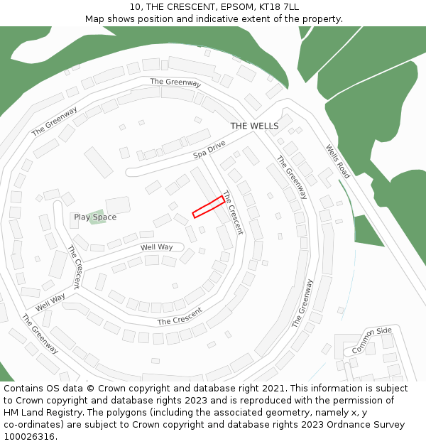 10, THE CRESCENT, EPSOM, KT18 7LL: Location map and indicative extent of plot