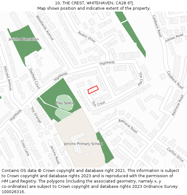 10, THE CREST, WHITEHAVEN, CA28 6TJ: Location map and indicative extent of plot