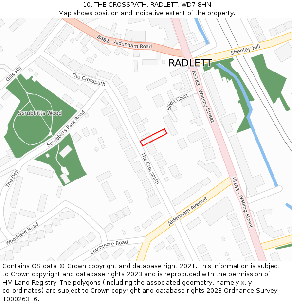 10, THE CROSSPATH, RADLETT, WD7 8HN: Location map and indicative extent of plot