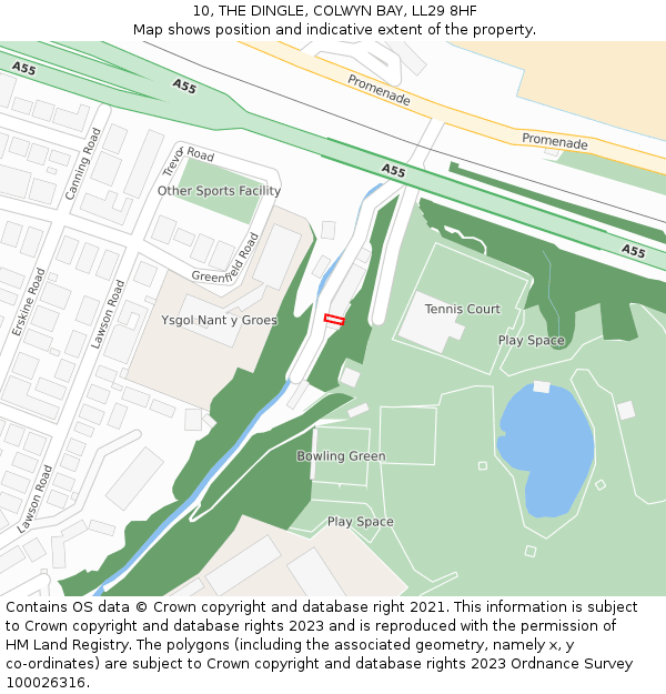 10, THE DINGLE, COLWYN BAY, LL29 8HF: Location map and indicative extent of plot