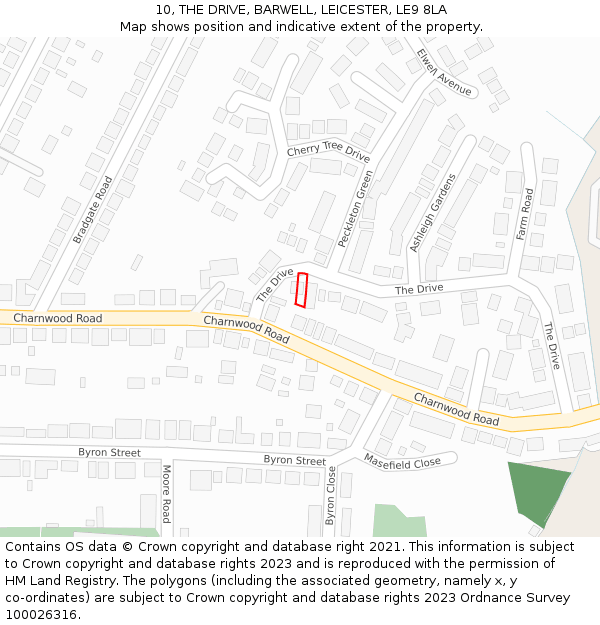 10, THE DRIVE, BARWELL, LEICESTER, LE9 8LA: Location map and indicative extent of plot