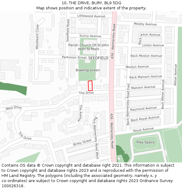 10, THE DRIVE, BURY, BL9 5DG: Location map and indicative extent of plot