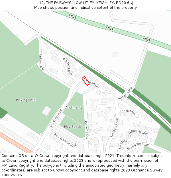 10, THE FAIRWAYS, LOW UTLEY, KEIGHLEY, BD20 6UJ: Location map and indicative extent of plot