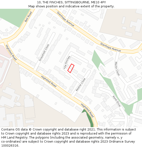 10, THE FINCHES, SITTINGBOURNE, ME10 4PY: Location map and indicative extent of plot
