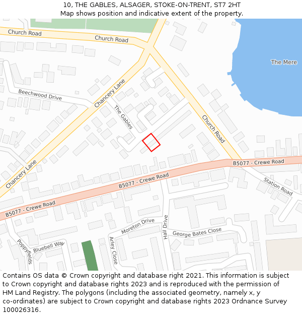 10, THE GABLES, ALSAGER, STOKE-ON-TRENT, ST7 2HT: Location map and indicative extent of plot