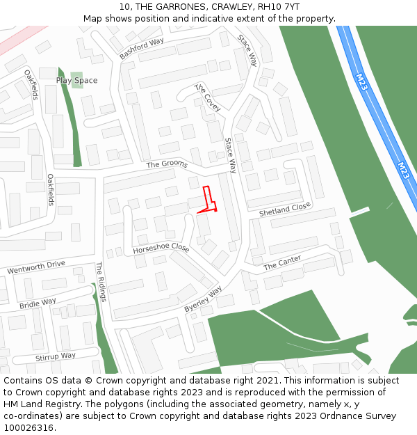 10, THE GARRONES, CRAWLEY, RH10 7YT: Location map and indicative extent of plot