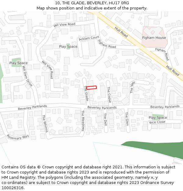 10, THE GLADE, BEVERLEY, HU17 0RG: Location map and indicative extent of plot