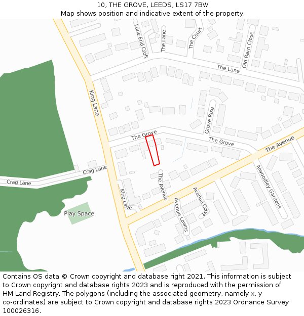 10, THE GROVE, LEEDS, LS17 7BW: Location map and indicative extent of plot