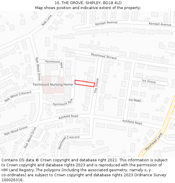 10, THE GROVE, SHIPLEY, BD18 4LD: Location map and indicative extent of plot