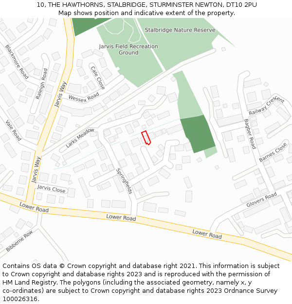 10, THE HAWTHORNS, STALBRIDGE, STURMINSTER NEWTON, DT10 2PU: Location map and indicative extent of plot