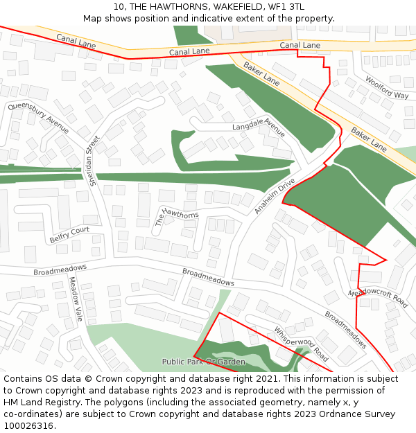 10, THE HAWTHORNS, WAKEFIELD, WF1 3TL: Location map and indicative extent of plot