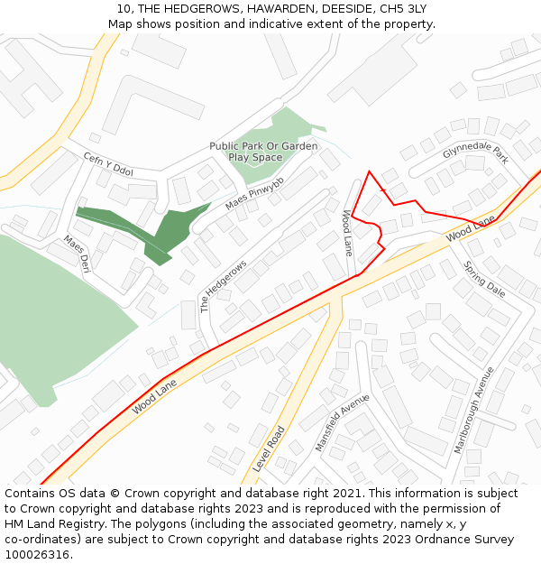 10, THE HEDGEROWS, HAWARDEN, DEESIDE, CH5 3LY: Location map and indicative extent of plot