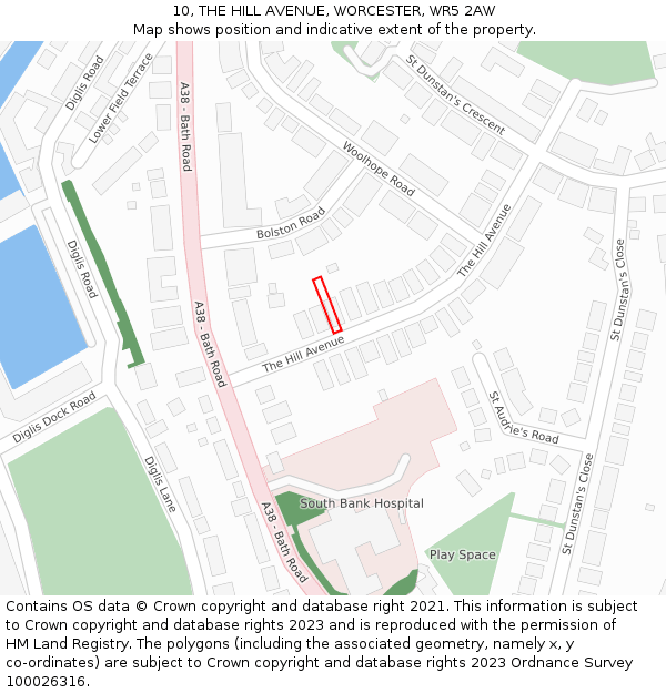 10, THE HILL AVENUE, WORCESTER, WR5 2AW: Location map and indicative extent of plot