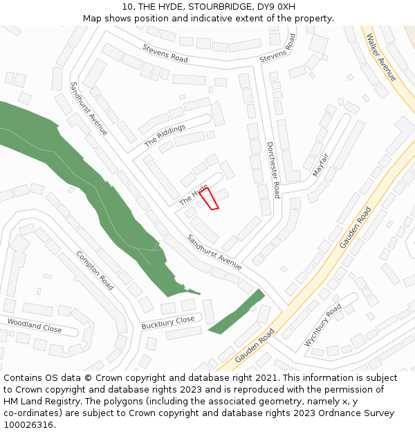 10, THE HYDE, STOURBRIDGE, DY9 0XH: Location map and indicative extent of plot