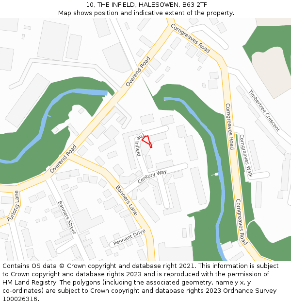10, THE INFIELD, HALESOWEN, B63 2TF: Location map and indicative extent of plot