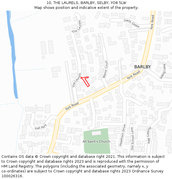 10, THE LAURELS, BARLBY, SELBY, YO8 5LW: Location map and indicative extent of plot