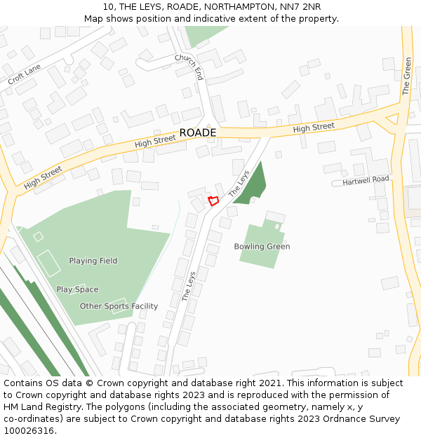 10, THE LEYS, ROADE, NORTHAMPTON, NN7 2NR: Location map and indicative extent of plot