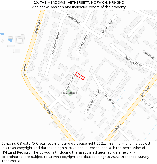 10, THE MEADOWS, HETHERSETT, NORWICH, NR9 3ND: Location map and indicative extent of plot