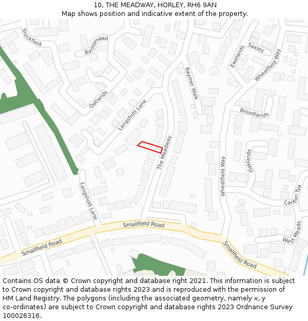 10, THE MEADWAY, HORLEY, RH6 9AN: Location map and indicative extent of plot