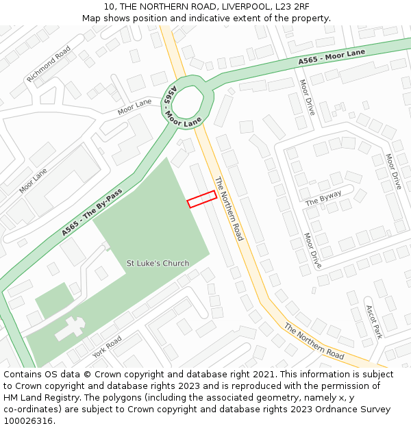 10, THE NORTHERN ROAD, LIVERPOOL, L23 2RF: Location map and indicative extent of plot
