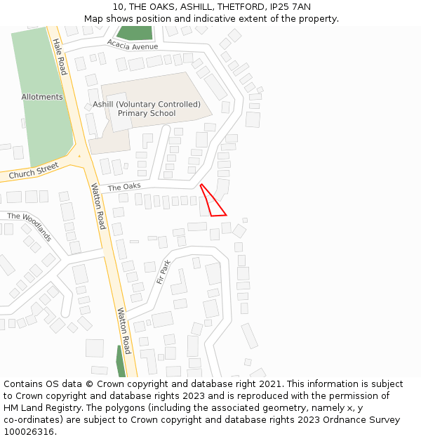 10, THE OAKS, ASHILL, THETFORD, IP25 7AN: Location map and indicative extent of plot