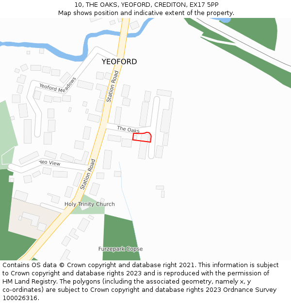 10, THE OAKS, YEOFORD, CREDITON, EX17 5PP: Location map and indicative extent of plot