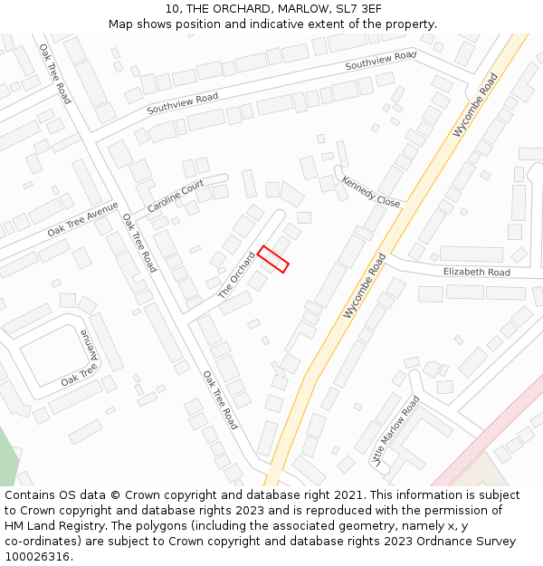 10, THE ORCHARD, MARLOW, SL7 3EF: Location map and indicative extent of plot