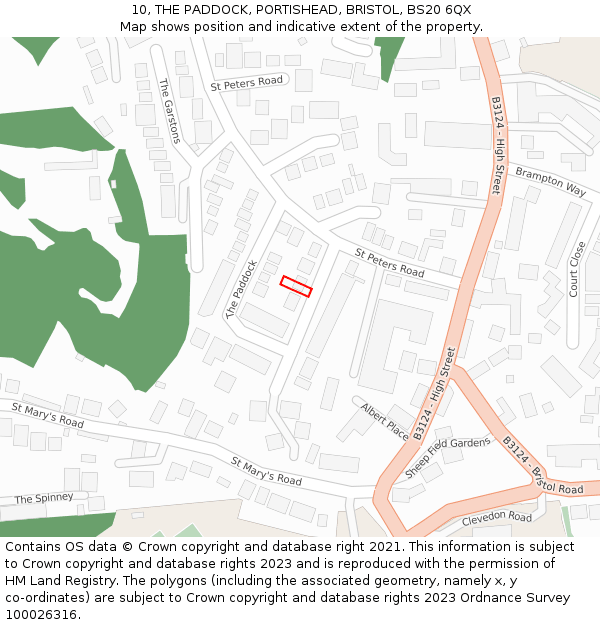 10, THE PADDOCK, PORTISHEAD, BRISTOL, BS20 6QX: Location map and indicative extent of plot