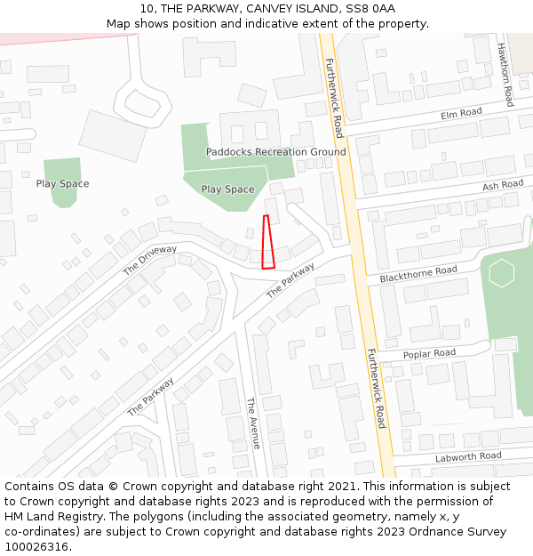 10, THE PARKWAY, CANVEY ISLAND, SS8 0AA: Location map and indicative extent of plot
