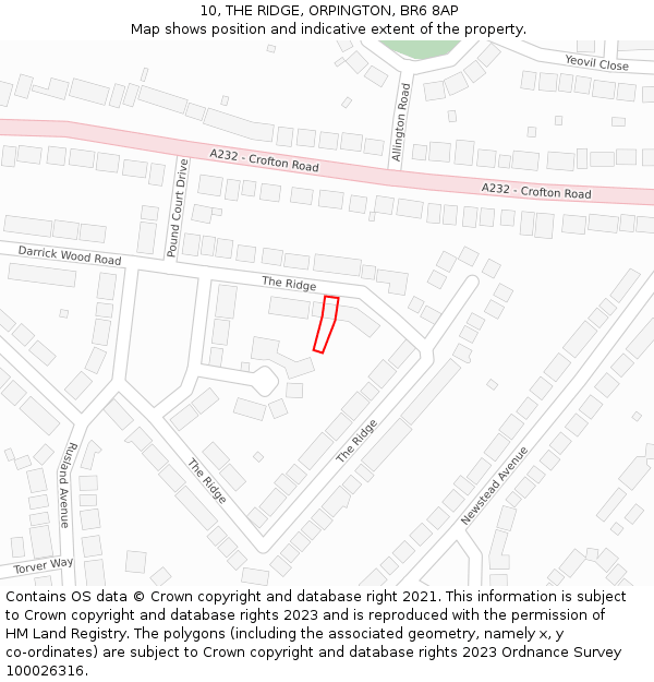 10, THE RIDGE, ORPINGTON, BR6 8AP: Location map and indicative extent of plot