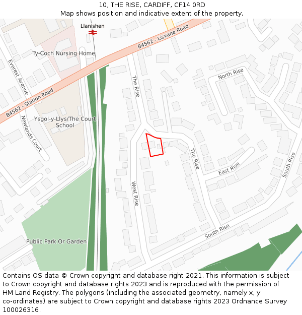 10, THE RISE, CARDIFF, CF14 0RD: Location map and indicative extent of plot