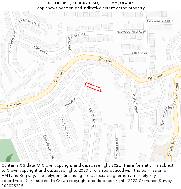 10, THE RISE, SPRINGHEAD, OLDHAM, OL4 4NP: Location map and indicative extent of plot