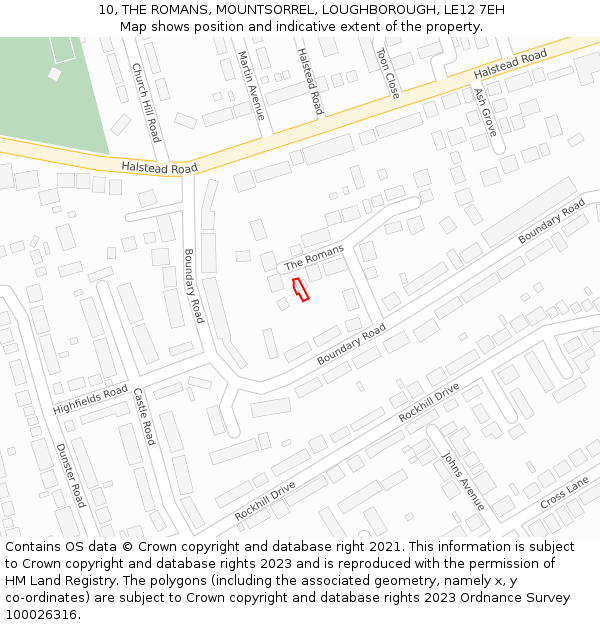 10, THE ROMANS, MOUNTSORREL, LOUGHBOROUGH, LE12 7EH: Location map and indicative extent of plot