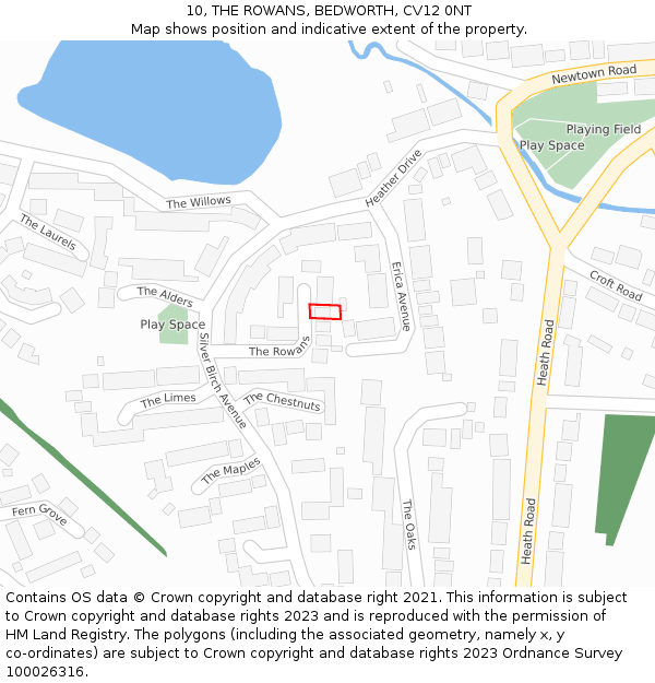 10, THE ROWANS, BEDWORTH, CV12 0NT: Location map and indicative extent of plot