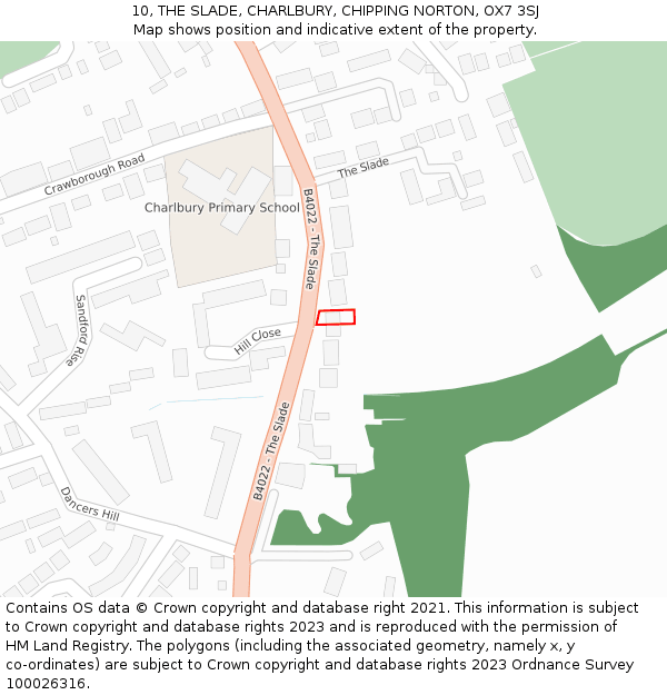 10, THE SLADE, CHARLBURY, CHIPPING NORTON, OX7 3SJ: Location map and indicative extent of plot