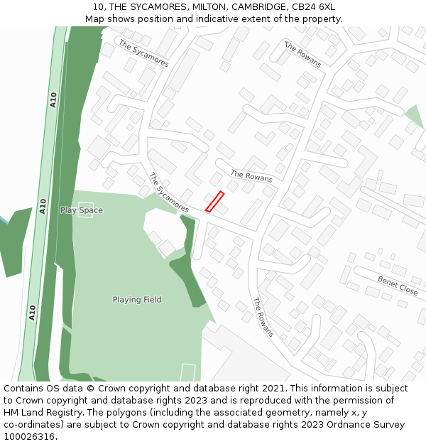 10, THE SYCAMORES, MILTON, CAMBRIDGE, CB24 6XL: Location map and indicative extent of plot