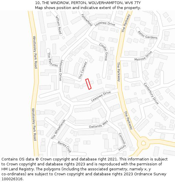 10, THE WINDROW, PERTON, WOLVERHAMPTON, WV6 7TY: Location map and indicative extent of plot