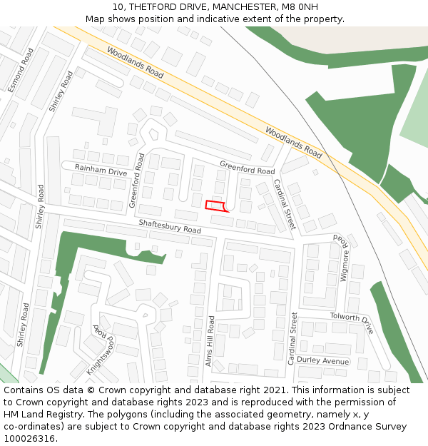 10, THETFORD DRIVE, MANCHESTER, M8 0NH: Location map and indicative extent of plot