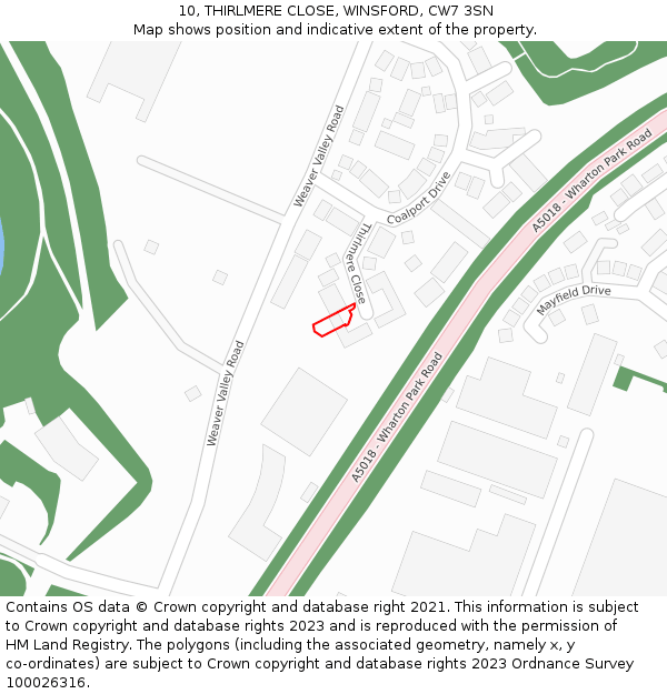 10, THIRLMERE CLOSE, WINSFORD, CW7 3SN: Location map and indicative extent of plot